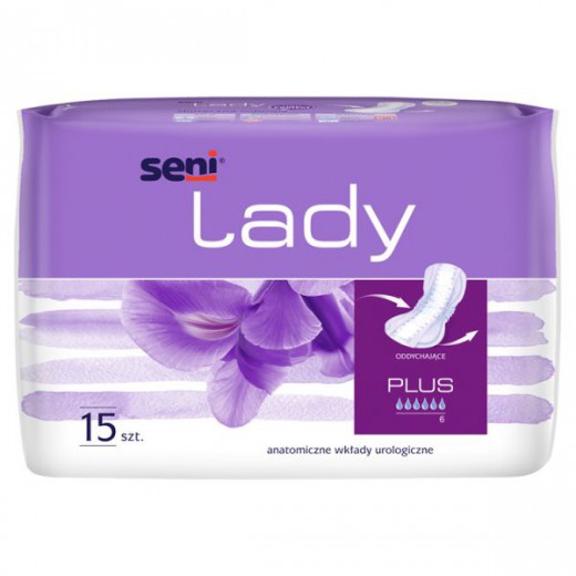 Seni Lady Plus, wkładki urologiczne, 20,5 cm x 42 cm, 15 sztuk