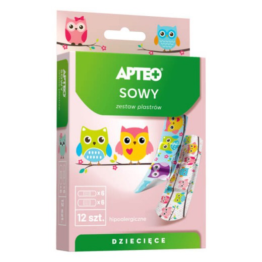 Plastry dla dzieci, Apteo, sowy, 10 sztuk
