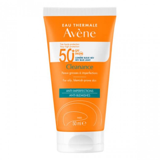 Avene Cleanance Sun, krem ochronny do twarzy, skóra tłusta i skłonna do niedoskonałości, SPF 50+, 50 ml