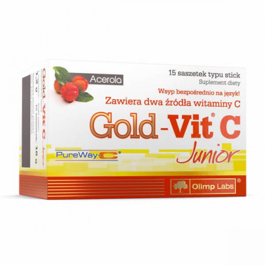 Olimp Gold-Vit C Junior, smak malinowy, 15 saszetek