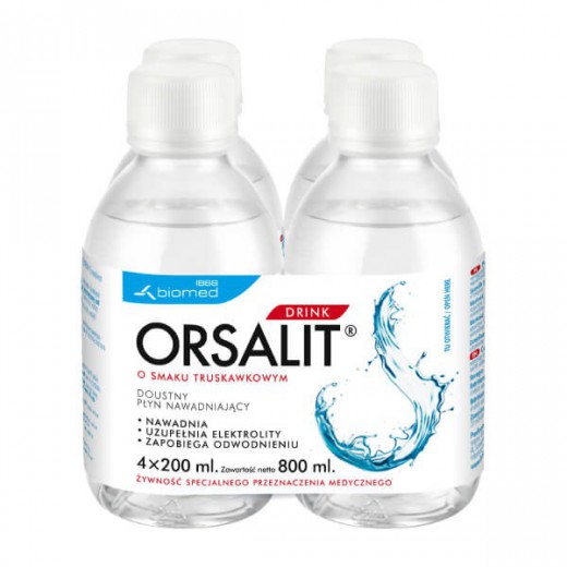 Orsalit Drink, nawadniający płyn doustny dla dzieci powyżej 3 roku, smak truskawkowy, 4 x 200 ml