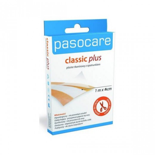 Plaster tkaninowy z opatrunkiem PasoCare, 1m x 8cm, 1 sztuka