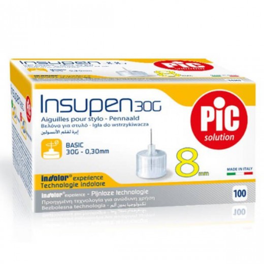 Pic Solution Insupen, igły do penów insulinowych, 30G (0,30 mm) x 8 mm, 100 sztuk