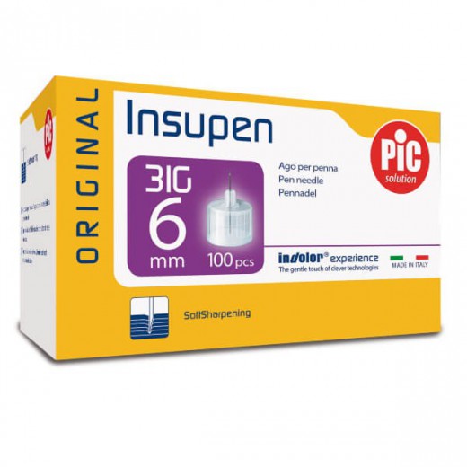 Pic Solution Insupen, igły do penów insulinowych, 31G (0,25 mm) x 6 mm, 100 sztuk