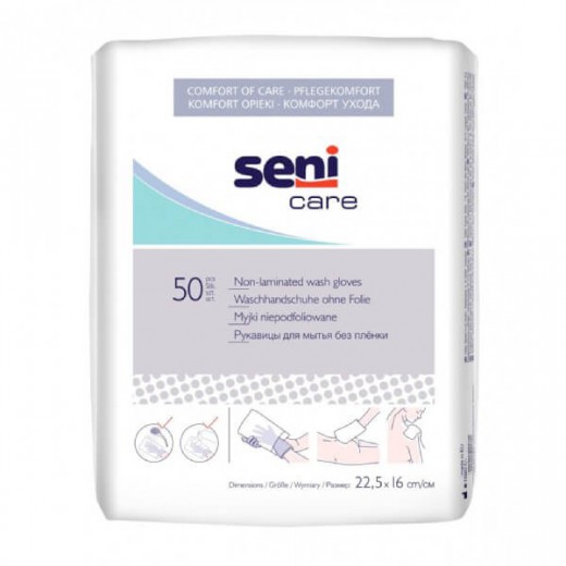 Seni Care, myjki niepodfoliowane, 22,5 cm x 16 cm, 50 sztuk
