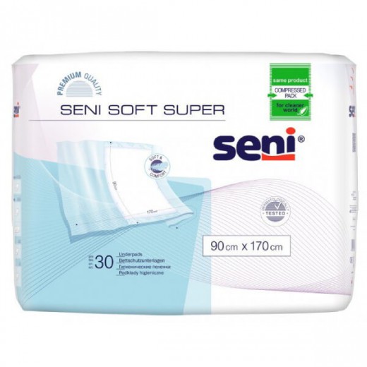 Seni Soft Super, podkłady higieniczne, 90 cm x 170 cm, 30 sztuk
