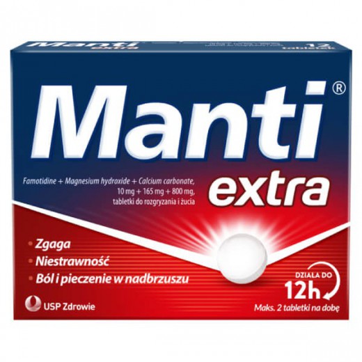 Manti Extra 10 mg + 165 mg + 800 mg, 12 tabletek do rozgryzania i żucia