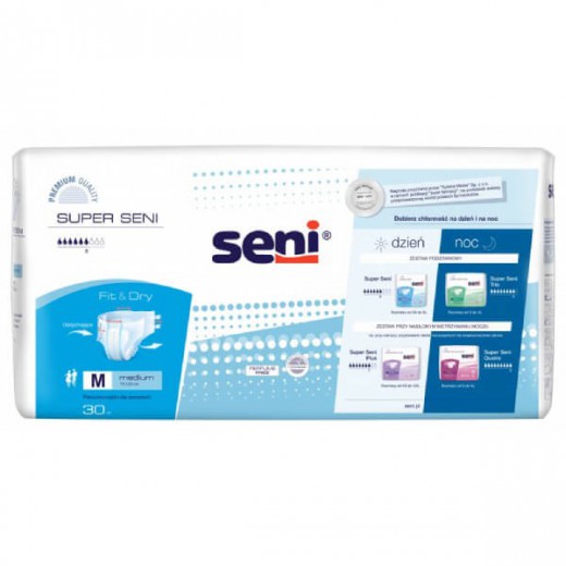 Super Seni, pieluchomajtki, Medium, 75-110cm, 30 sztuk