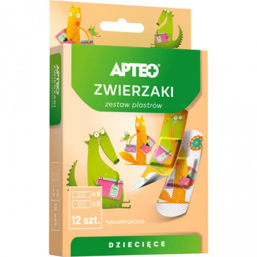 Apteo Zestaw plastrów dla dzieci zwierzaki, 12 sztuk