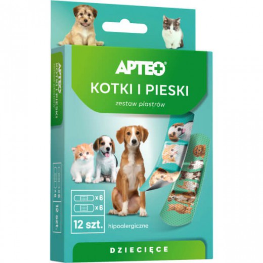Apteo Plastry dla dzieci kotki i pieski, 12 sztuk