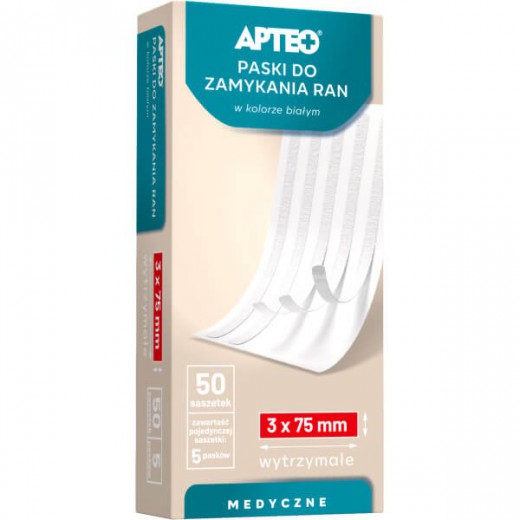 Apteo Paski do zamykania ran, białe, 3mm x 75mm, 5 sztuk pasków
