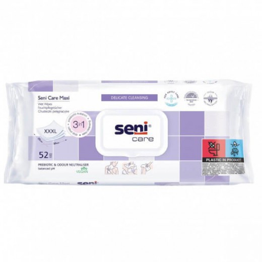 Seni Care Maxi, chusteczki nawilżane, pielęgnacyjne 3w1, XXXL, 52 sztuki