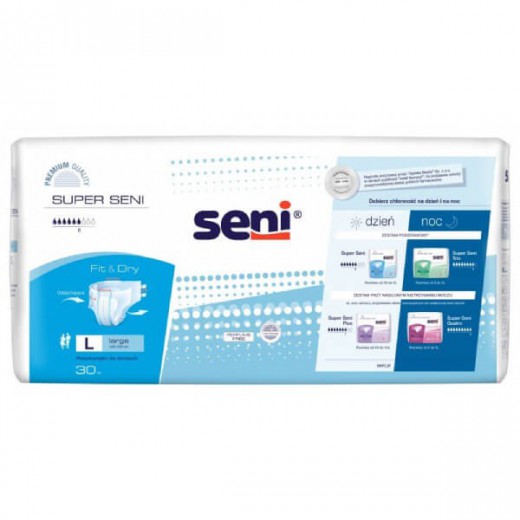 Super Seni, pieluchomajtki, Large, 100-150 cm, 30 sztuk