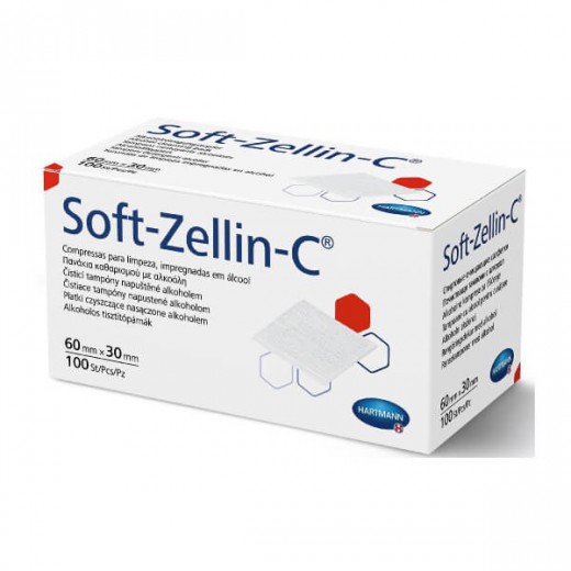Soft-Zellin-C, kompres nasączony alkoholem, 6 cm x 3 cm, 100 sztuk