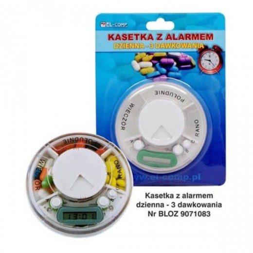 Jednodniowa kasetka pudełko do leków, dzienna, 1x3 z alarmem, 1 sztuka