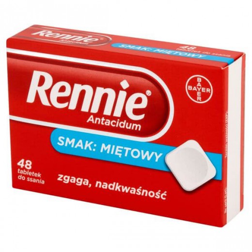 Rennie Antacidum 680 mg + 80 mg, smak miętowy, 48 tabletek do ssania (import równoległy Delfarma)
