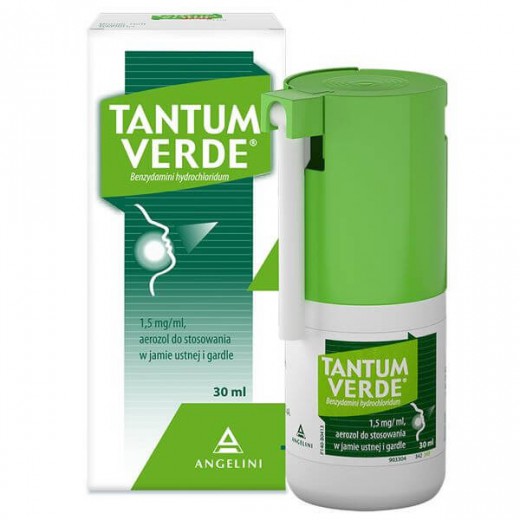 Tantum Verde 1,5 mg/ ml, aerozol do stosowania w jamie ustnej i gardle, 30 ml (import równoległy Delfarma)