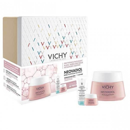 Zestaw Vichy Neovadiol Rose Platinium, krem na dzień+Purete Thermale, preparat do demakijażu twarzy i oczu 3w1+krem na noc