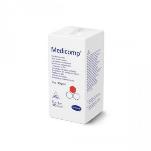 Medicomp, kompresy niejałowe, włókninowe, 4-warstwowe, 5 cm x 5 cm, 100 sztuk