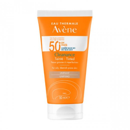 Avene Cleanance Sun, krem ochronny do twarzy, koloryzujący, skóra tłusta i skłonna do niedoskonałości, SPF 50+, 50 ml
