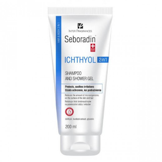 Seboradin Ichthyol, przeciwłupieżowy szampon i żel pod prysznic 2w1, do skóry wrażliwej i atopowej, 200 ml