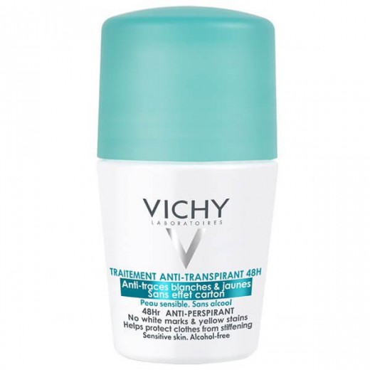 Vichy, antyperspirant roll-on 48h, przeciw śladom na ubraniach, 50 ml