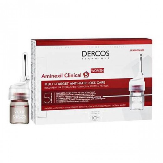 Vichy Dercos Aminexil Clinical 5, kuracja przeciw wypadaniu włosów dla kobiet, 6 ml x 21 ampułek