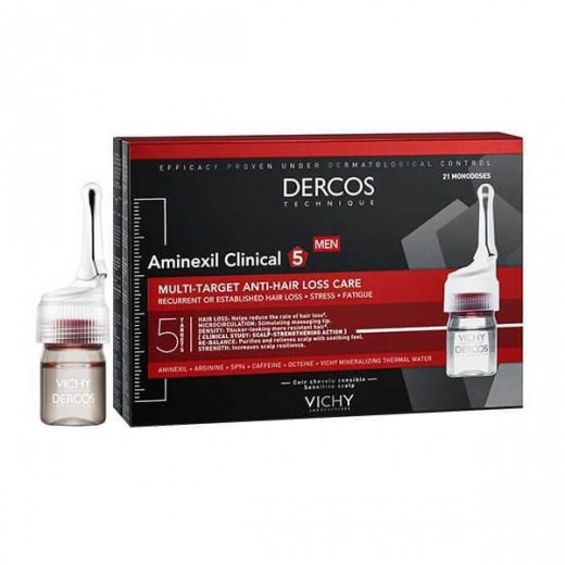 Vichy Dercos Aminexil Clinical 5, kuracja przeciw wypadaniu włosów dla mężczyzn, 6 ml x 21 ampułek