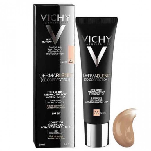 Vichy Dermablend Korekta 3D, podkład wyrównujący powierzchnię skóry, nr 25, Nude, 30 ml