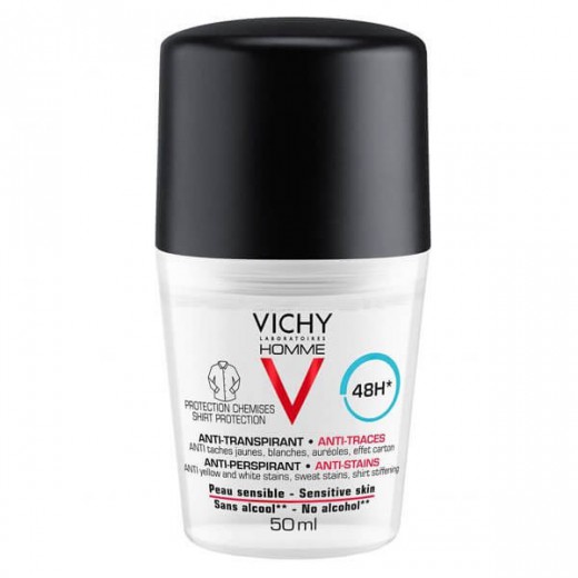 Vichy Homme, antyperspirant roll-on 48h dla mężczyzn, przeciw śladom na ubraniach, 50 ml