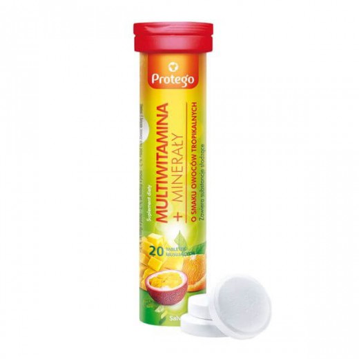 Protego Multiwitamina + Minerały, smak owoców tropikalnych, 20 tabletek musujących