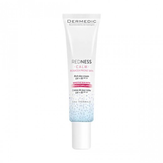 Dermedic Redness Calm, bogaty krem UV+ IR na dzień, skóra naczyniowa z tendencją do rumienia i trądziku różowatego, 40ml