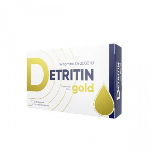 Detritin Gold D3 2000 j.m. w oleju z krokosza, 75 kapsułek