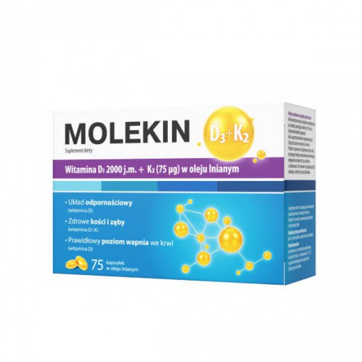 Molekin D3+K2 w oleju lnianym, 75 kapsułek