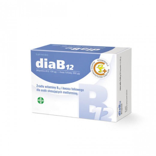 DiaB12, witamina B12 100 µg + kwas foliowy 200 µg, 60 kapsułek
