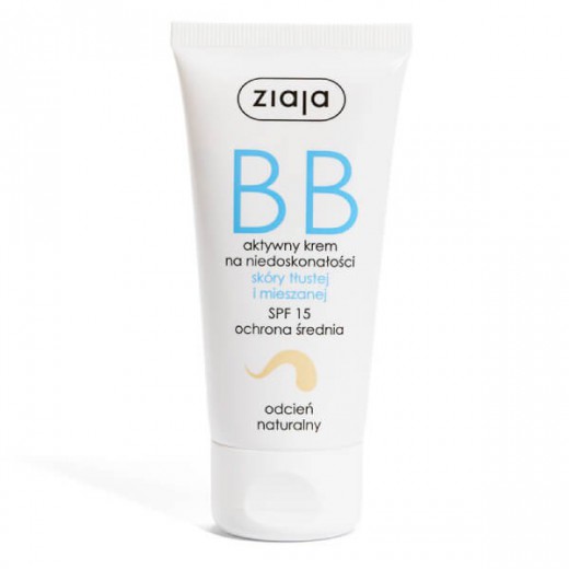 Ziaja BB, aktywny krem na niedoskonałości, skóra tłusta i mieszana, odcień naturalny, 50 ml