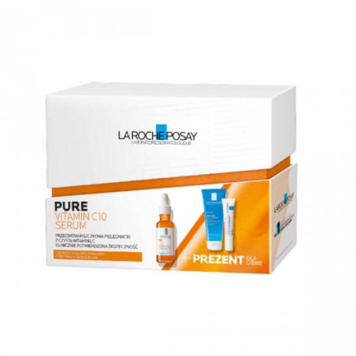Zestaw La Roche-Posay, serum przeciwzmarszczkowe z witaminą C, 30 ml + balsam regenerujący, 15 ml + żel myjący, 100 ml