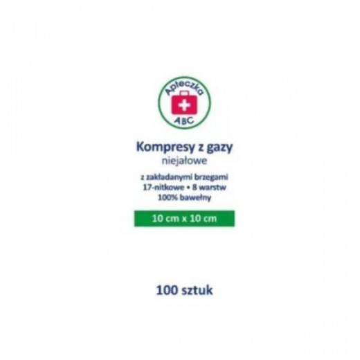 Kompresy gazowe niejałowe, 17-nitkowe, 8-warstwowe, 10x10cm, Apteczka ABC, 100 sztuk