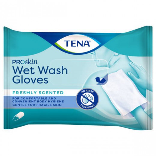 Tena ProSkin Wet Wash Gloves, nawilżane myjki higieniczne, 8 sztuk