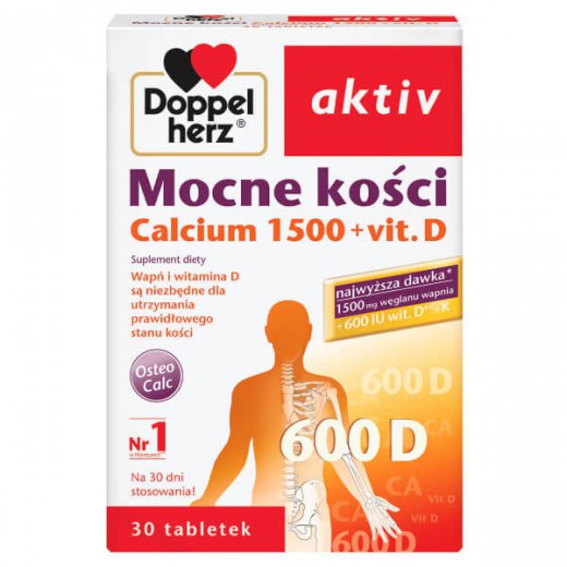 Doppelherz Aktiv, Mocne kości Calcium 1500+vit.D, 30 kapsułek
