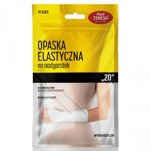 Pani Teresa, opaska elastyczna na nadgarstek PT 0305, długa 20, biała, rozmiar M, 1 sztuka