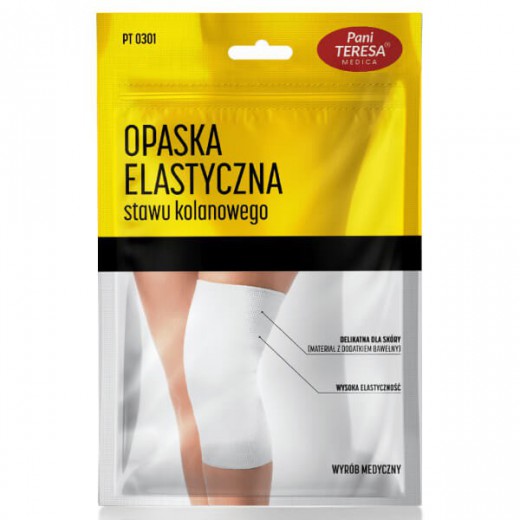 Pani Teresa, opaska elastyczna stawu kolanowego PT 0301, biała, rozmiar M, 1 sztuka