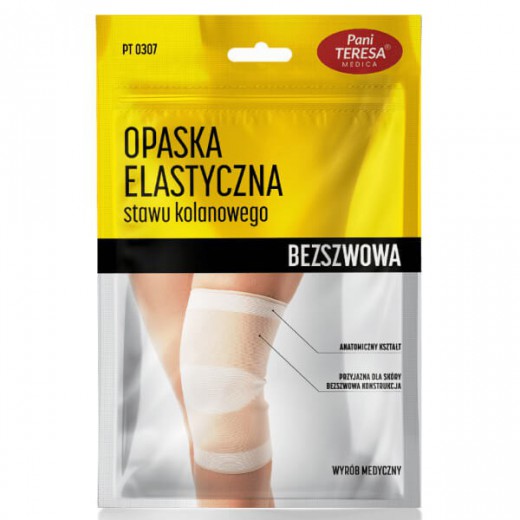 Pani Teresa, opaska elastyczna stawu kolanowego PT 0307, bezszwowa, cielista, rozmiar M, 1 sztuka