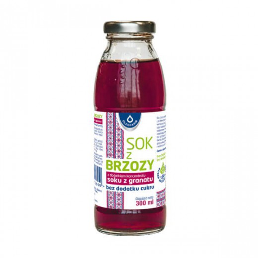 Sok z brzozy z dodatkiem koncentratu soku z granatu, bez dodatku cukru, 300 ml