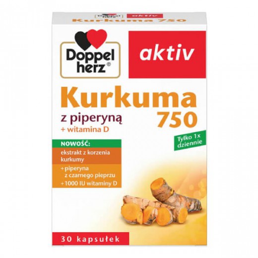 Doppelherz Aktiv Kurkuma 750 z piperyną + witamina D, 30 kapsułek
