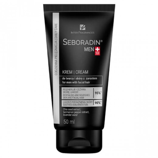 Seboradin Men, krem do twarzy i skóry z zarostem, chia, pieprz tasmański, woda lawendowa, 50 ml