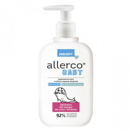 Allerco Baby Emolienty, delikatny żel myjący do ciała i włosów, 200 ml