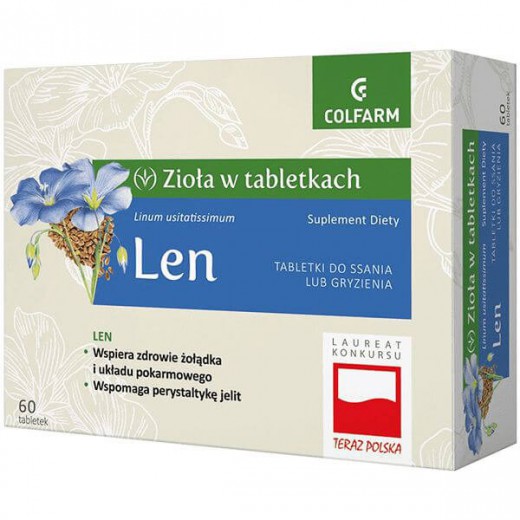 Zioła w tabletkach, Len, 60 tabletek do ssania lub gryzienia
