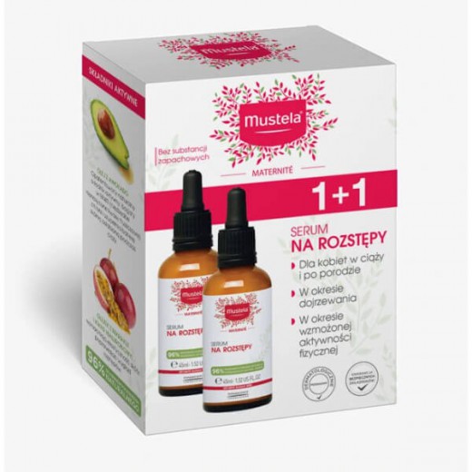 Zestaw Mustela Maternite, serum na rozstępy, 45 ml + 45 ml w prezencie