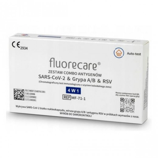 Test Fluorecare, Zestaw combo antygenów 4w1 - Covid-19, grypa A/B, RSV, 1 sztuka